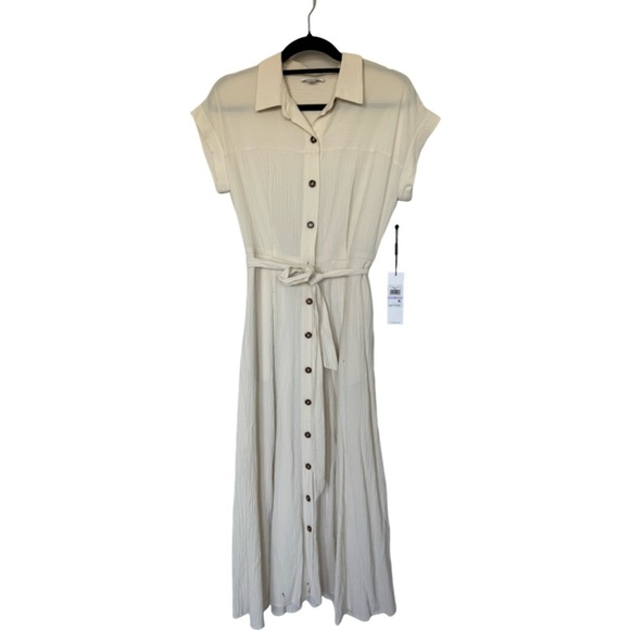 NWT Calvin Klein Cream Pleated Belted short sleeve Maxi Dress size 6 - Picture 1 of 11
